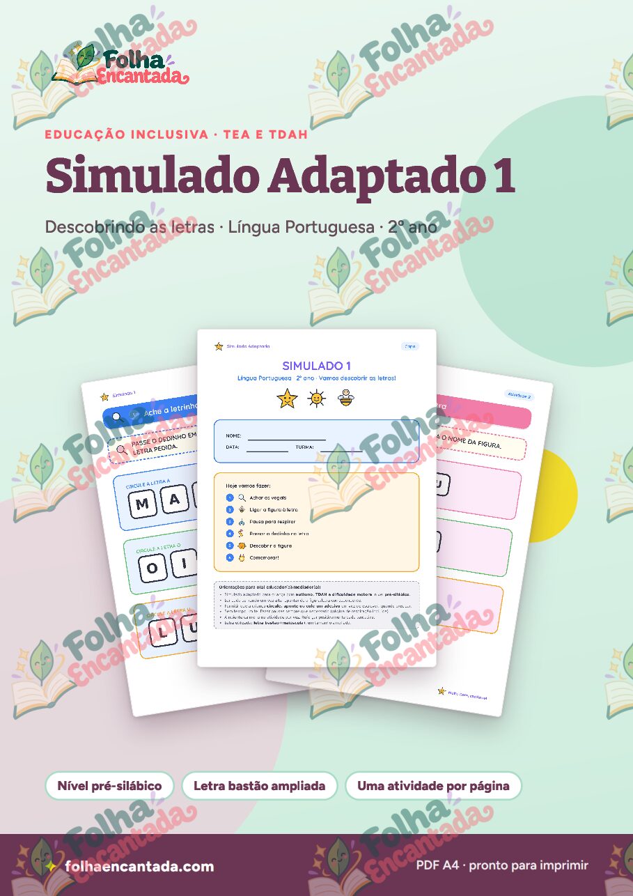 Prévia da página 1 de Simulado Adaptado 1: Descobrindo as Letras (Pré-silábico)