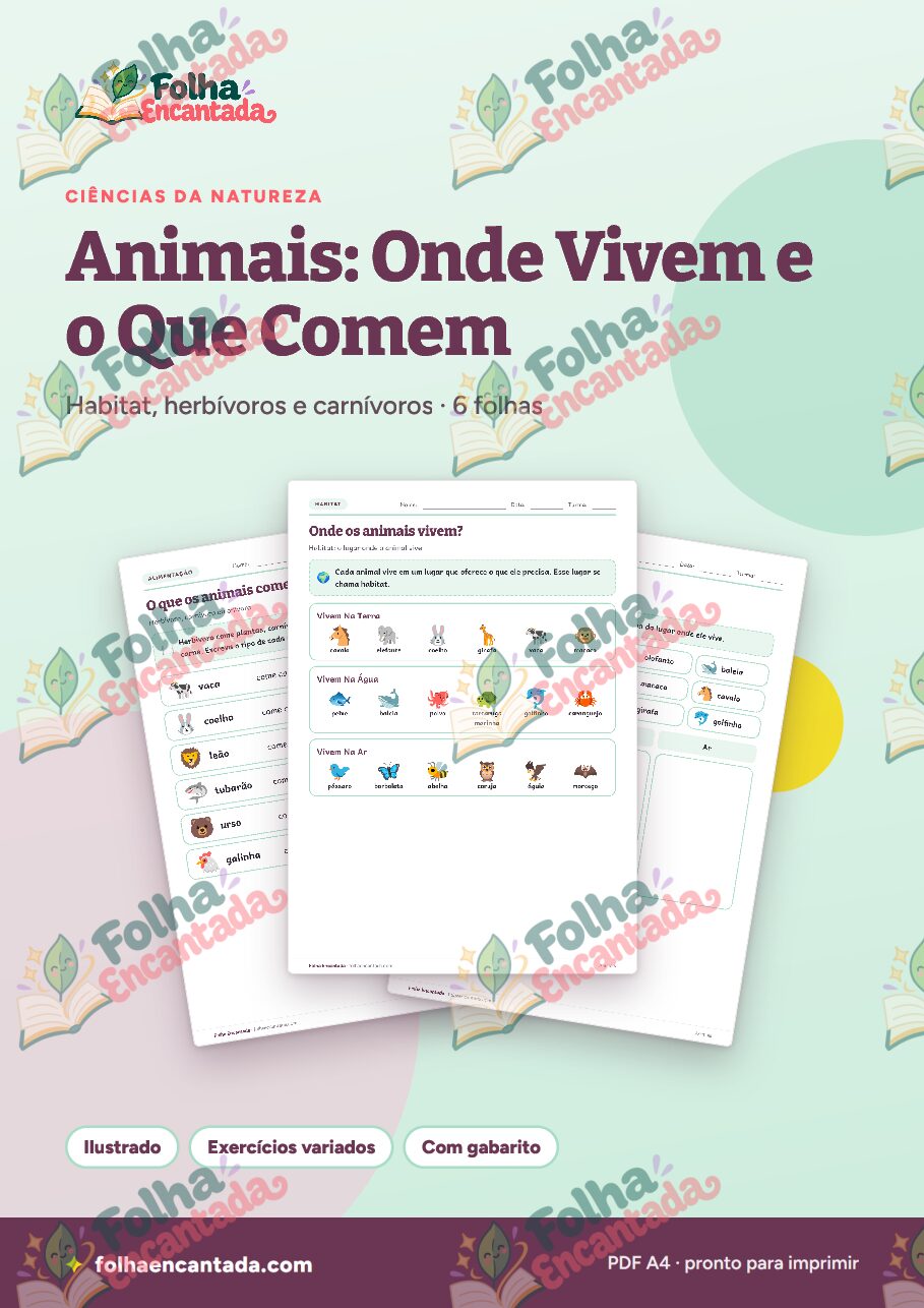 Prévia da página 1 de Animais: Habitat e Alimentação em Atividades