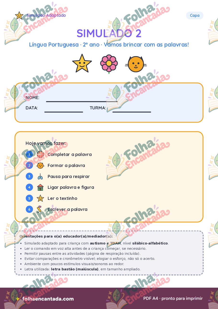 Prévia da página 2 de Simulado Adaptado 2: Vamos Brincar com as Palavras