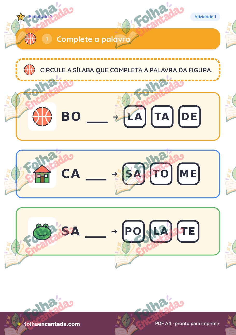 Prévia da página 3 de Simulado Adaptado 2: Vamos Brincar com as Palavras