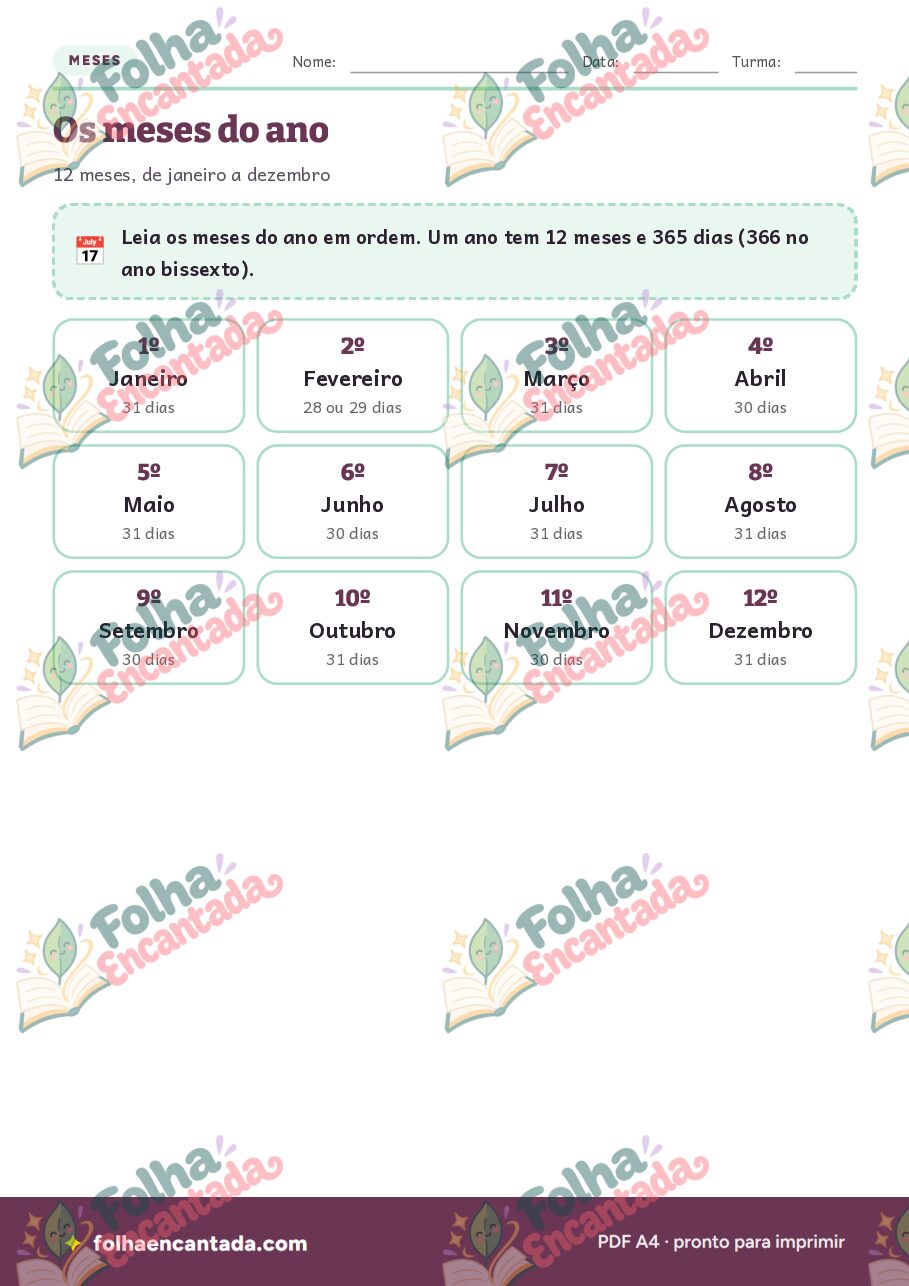 Prévia da página 2 de Meses, Dias da Semana e Estações do Ano
