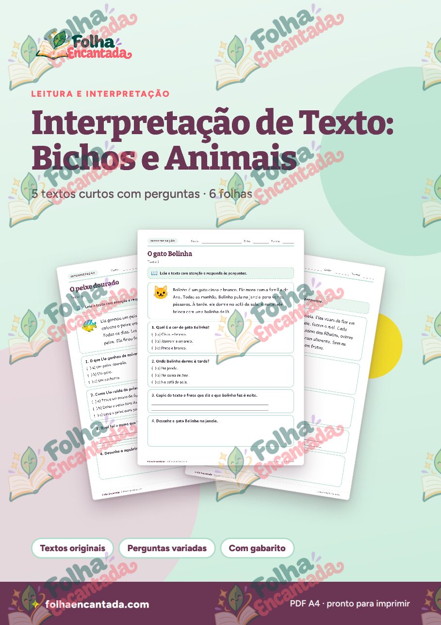 Prévia da página 1 de Interpretação de Texto: Bichos e Animais