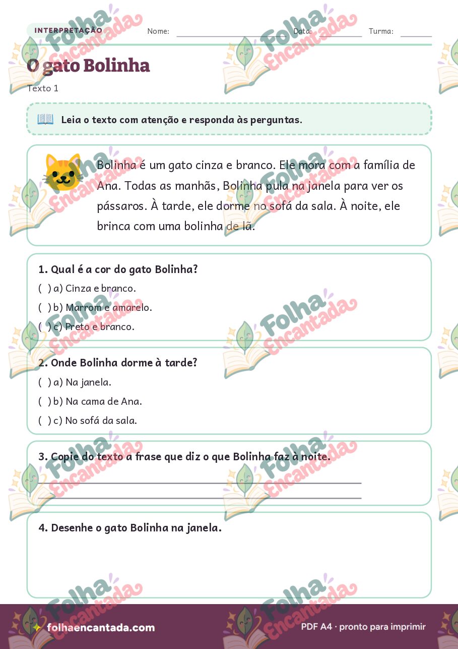 Prévia da página 2 de Interpretação de Texto: Bichos e Animais