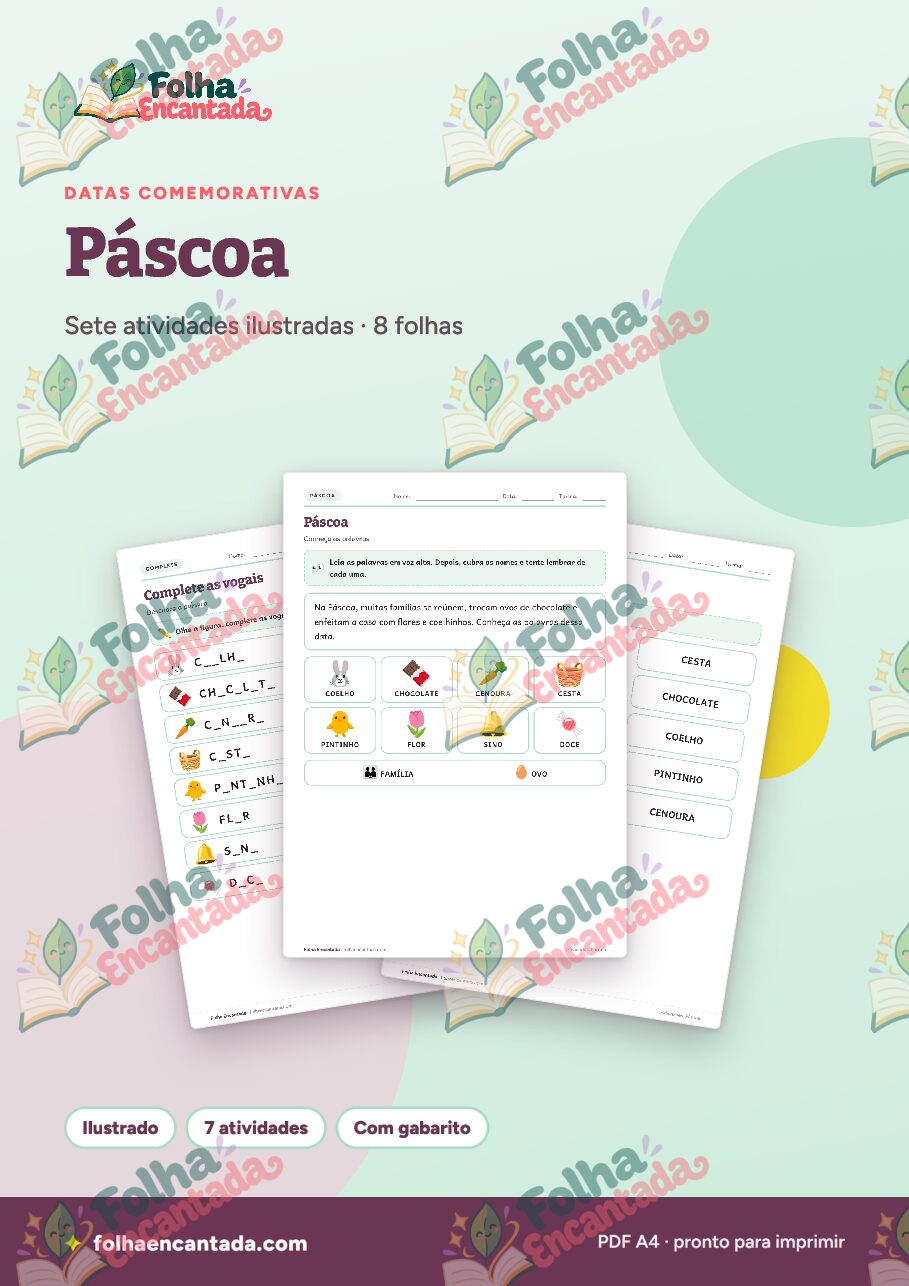 Prévia da página 1 de Páscoa: Atividades de Vocabulário e Caça-palavras