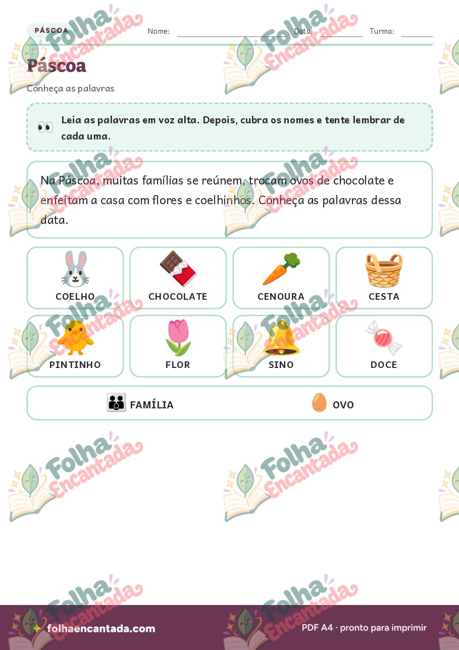 Prévia da página 2 de Páscoa: Atividades de Vocabulário e Caça-palavras