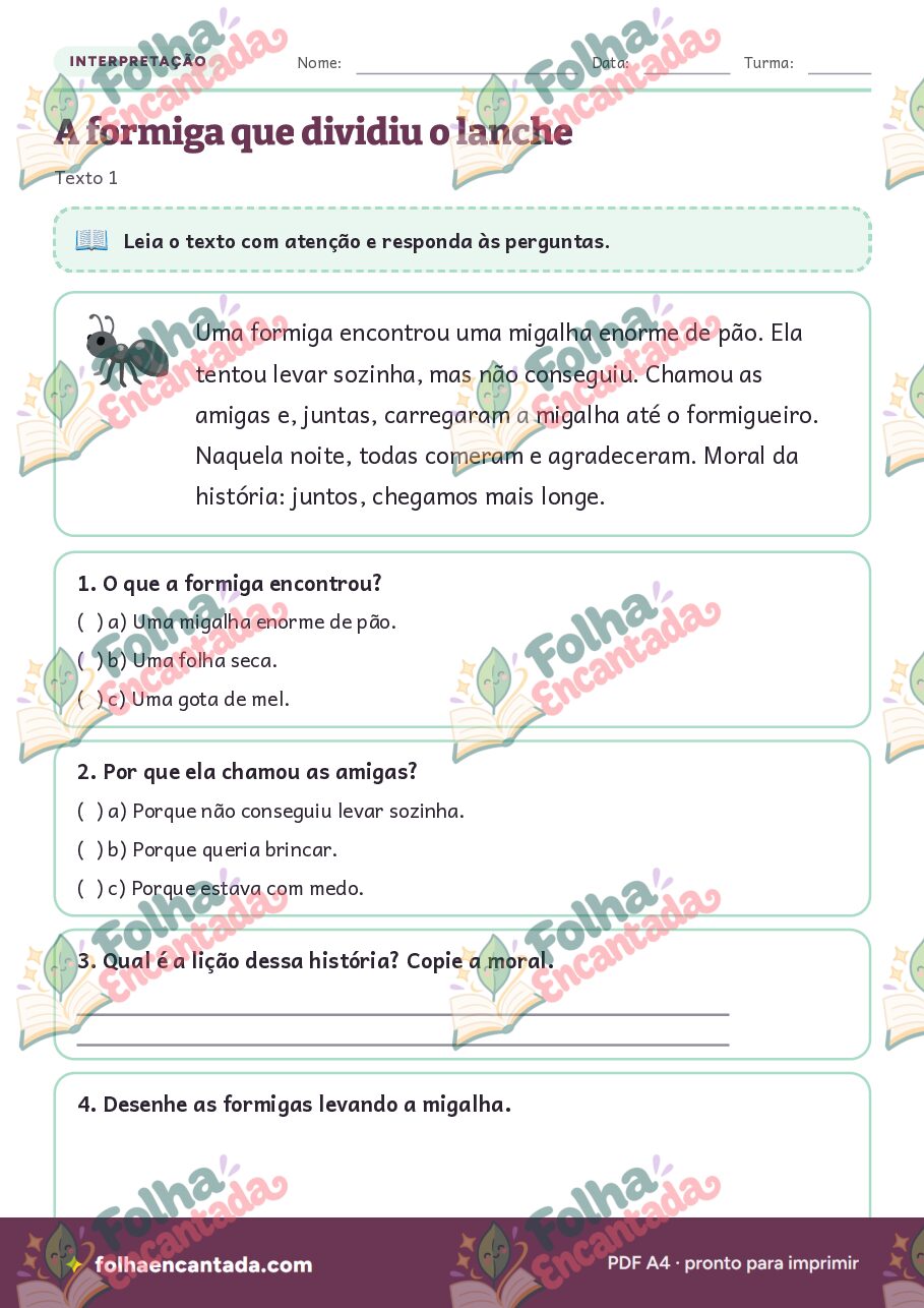 Prévia da página 2 de Interpretação de Texto: Historinhas com Lição