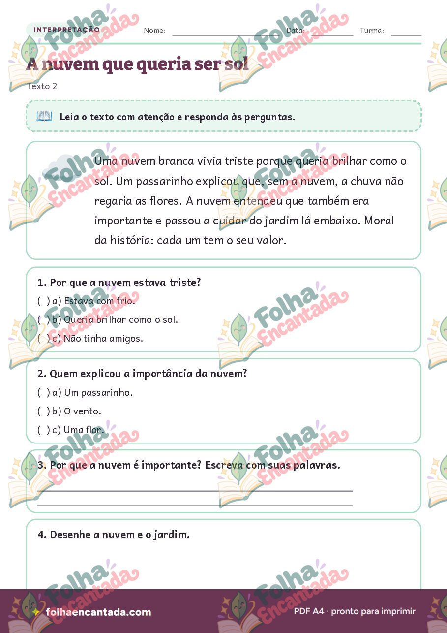 Prévia da página 3 de Interpretação de Texto: Historinhas com Lição