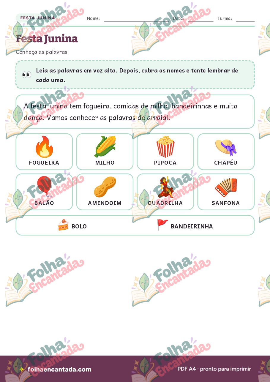 Prévia da página 2 de Festa Junina: Atividades de Vocabulário e Caça-palavras