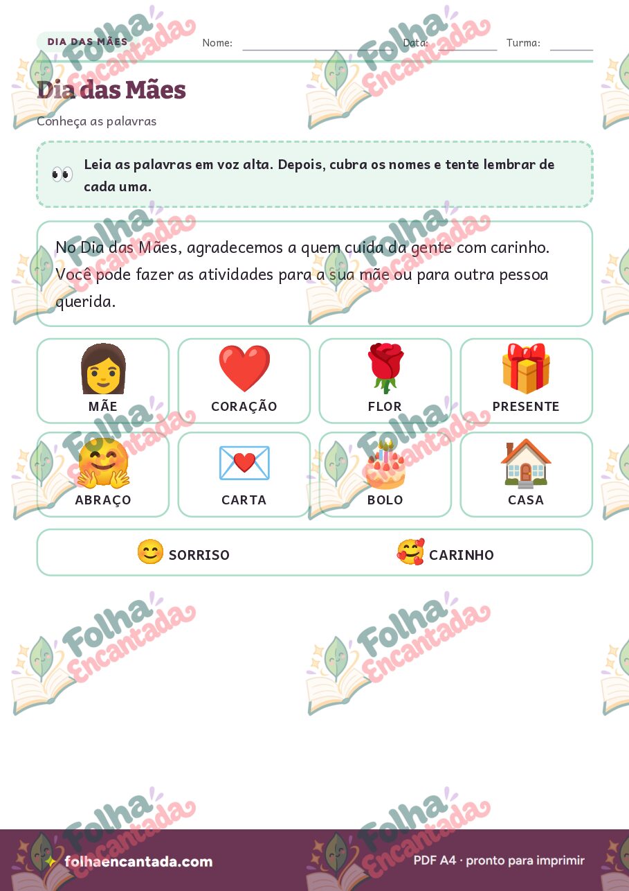 Prévia da página 2 de Dia das Mães: Atividades e Cartão
