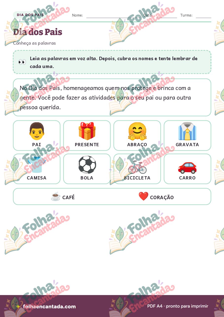 Prévia da página 2 de Dia dos Pais: Atividades e Cartão