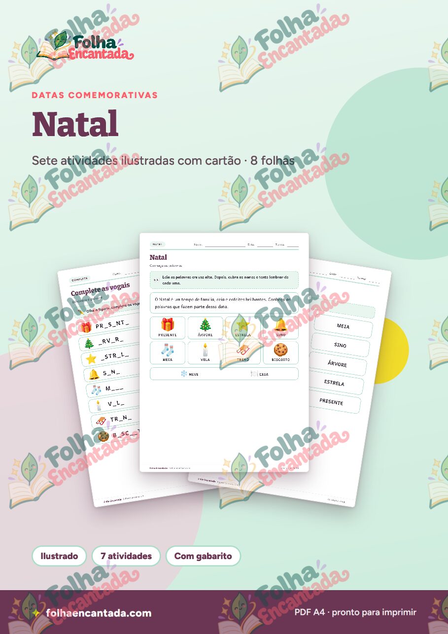 Prévia da página 1 de Natal: Atividades de Vocabulário e Cartão