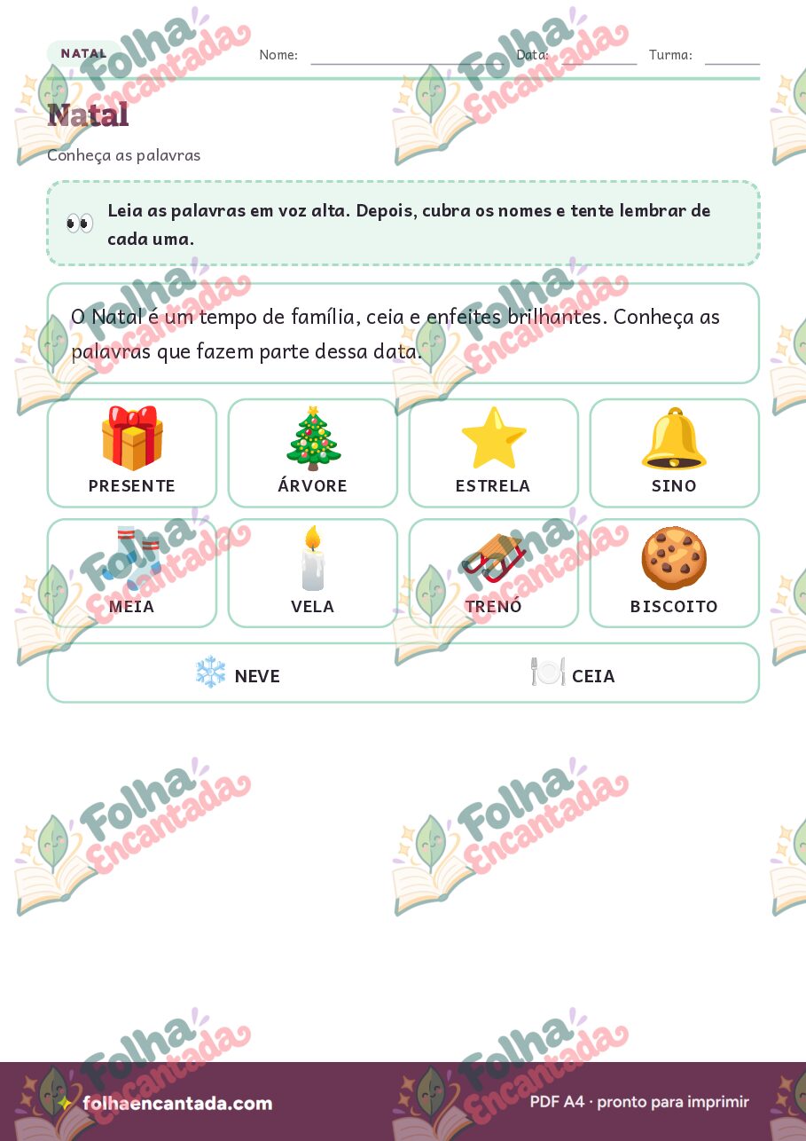 Prévia da página 2 de Natal: Atividades de Vocabulário e Cartão