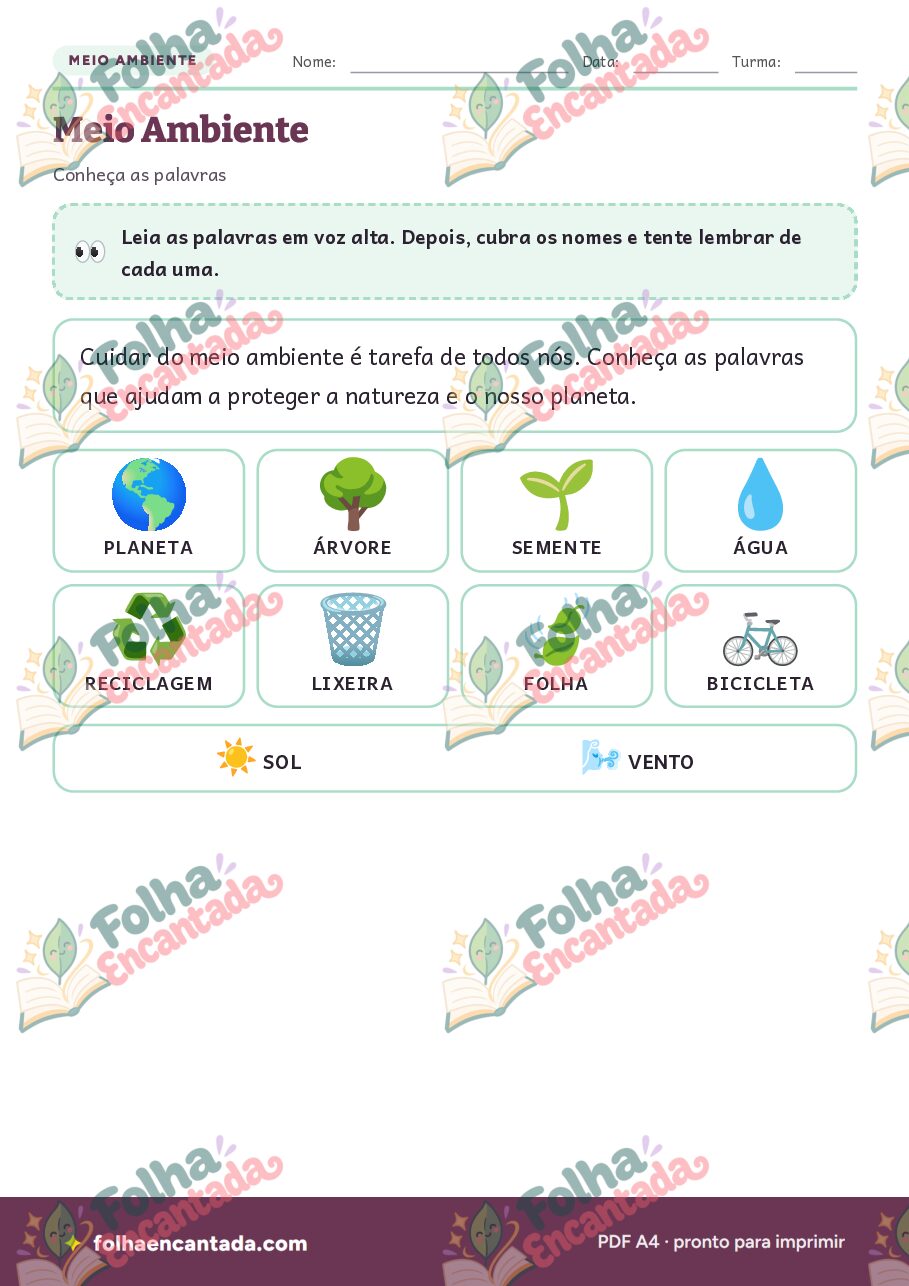 Prévia da página 2 de Meio Ambiente: Atividades de Vocabulário e Compromissos