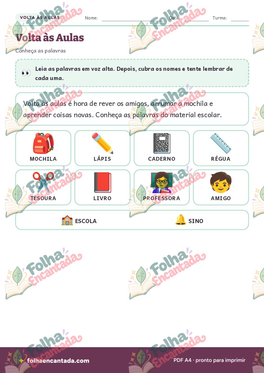 Prévia da página 2 de Volta às Aulas: Atividades de Vocabulário e Tudo Sobre Mim