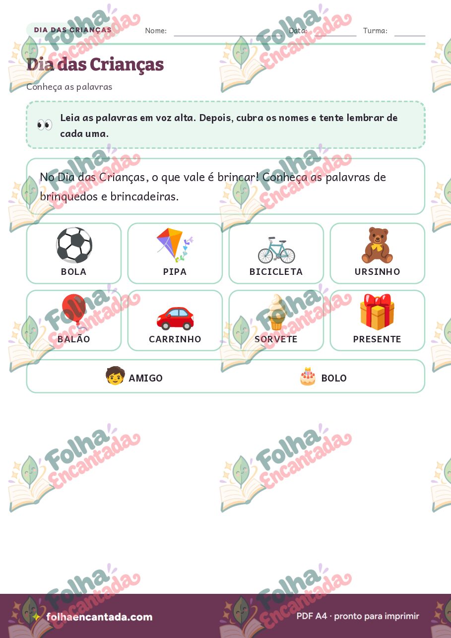Prévia da página 2 de Dia das Crianças: Atividades de Vocabulário e Brincadeiras