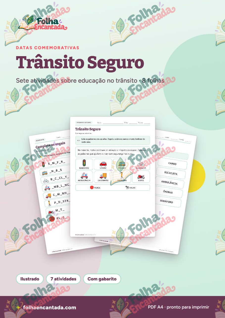Prévia da página 1 de Trânsito Seguro: Atividades de Vocabulário e Semáforo