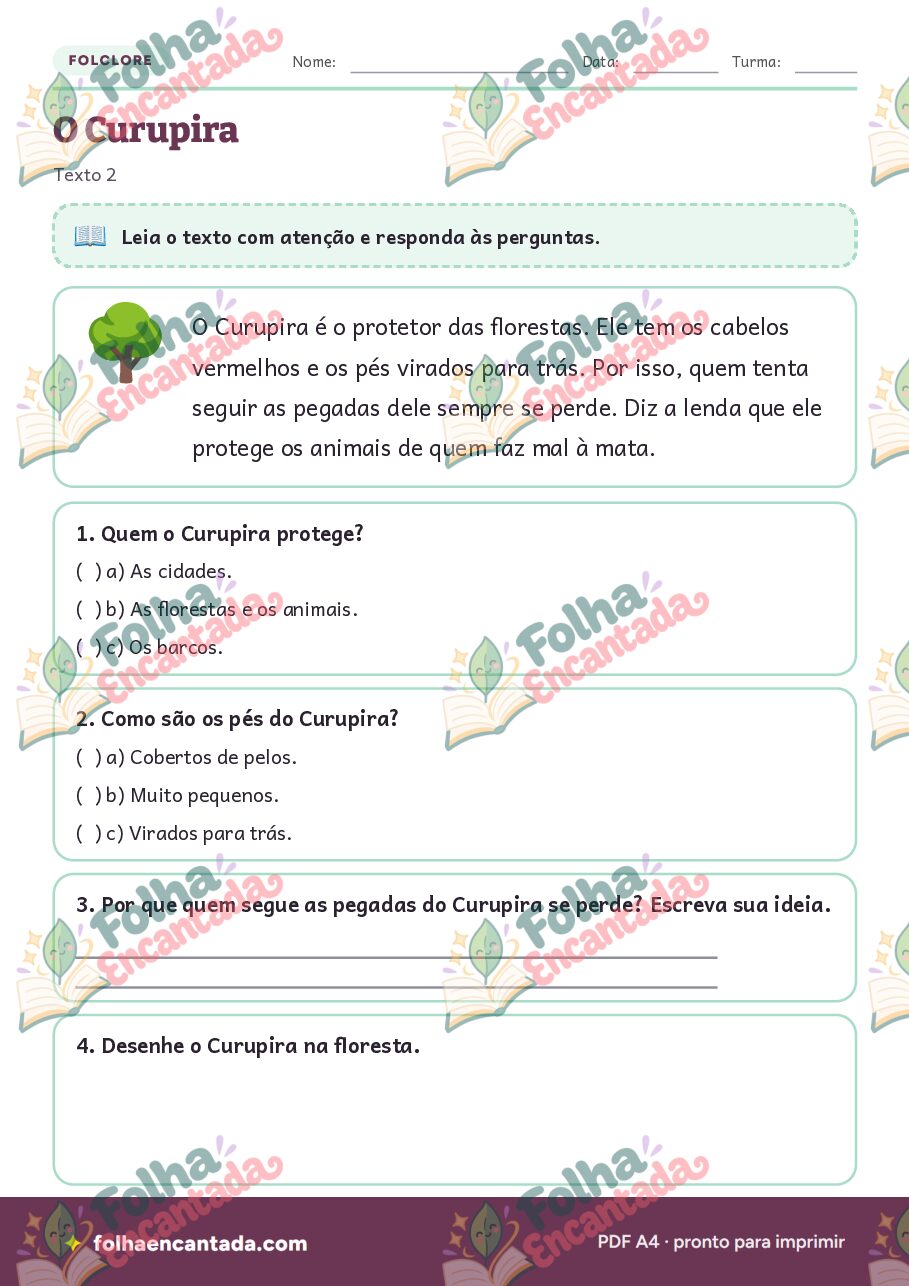 Prévia da página 3 de Folclore Brasileiro: Lendas e Interpretação de Texto