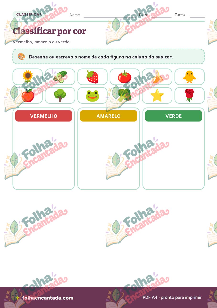 Prévia da página 2 de Classificar: Cores, Formas e Tamanhos