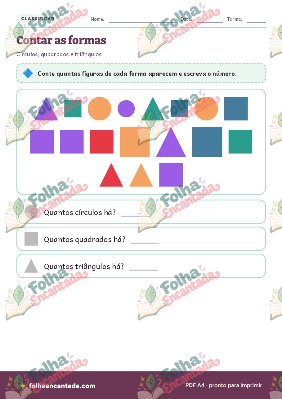 Prévia da página 3 de Classificar: Cores, Formas e Tamanhos