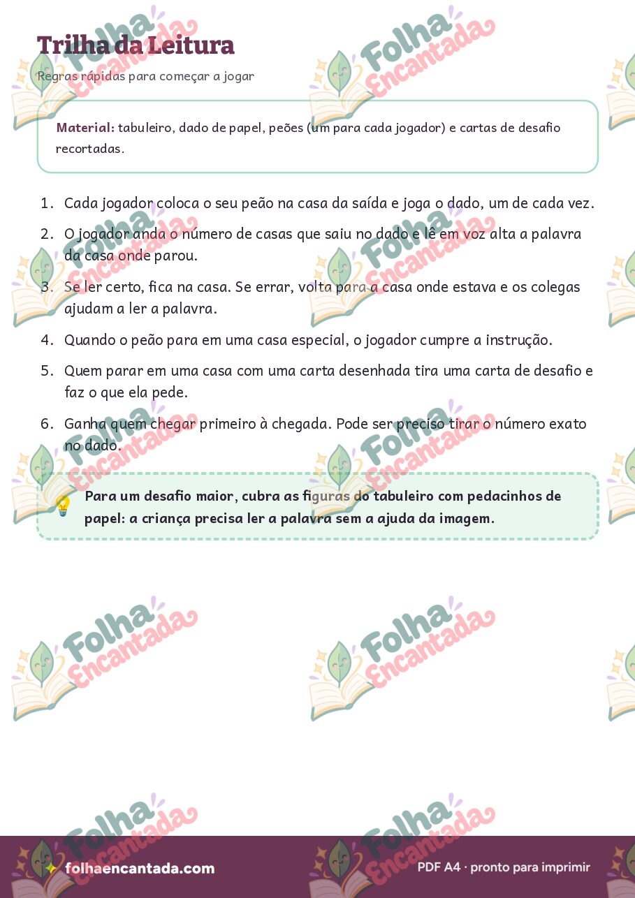 Prévia da página 2 de Trilha da Leitura: Jogo de Tabuleiro