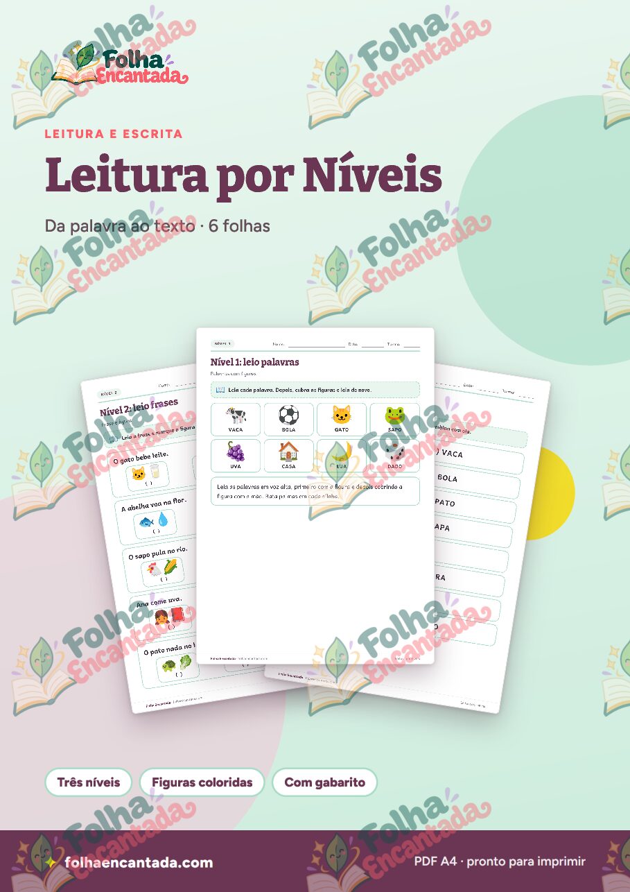 Prévia da página 1 de Leitura por Níveis: Palavras, Frases e Textinhos