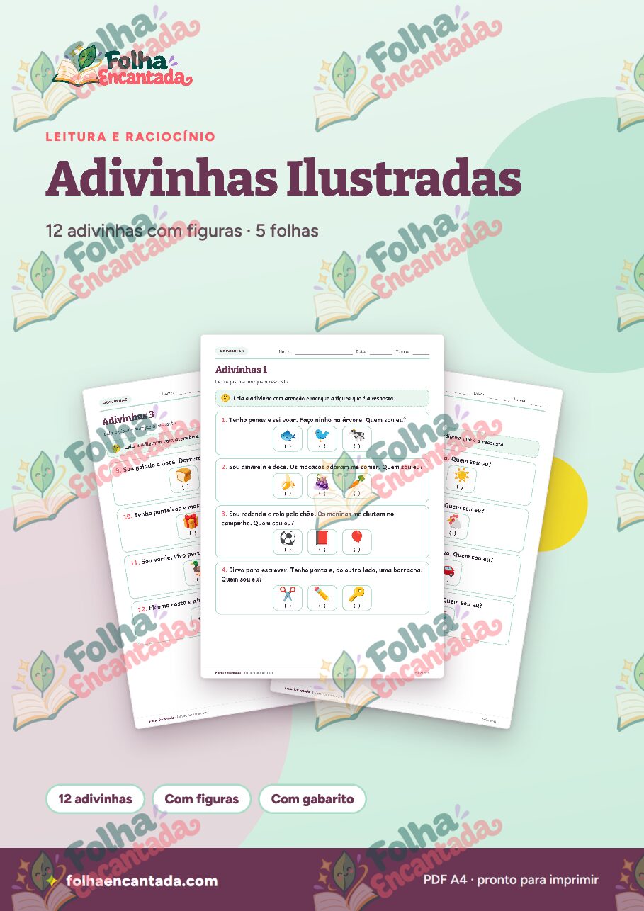 Prévia da página 1 de Adivinhas Ilustradas para Ler e Descobrir