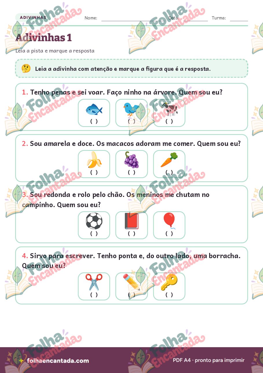Prévia da página 2 de Adivinhas Ilustradas para Ler e Descobrir