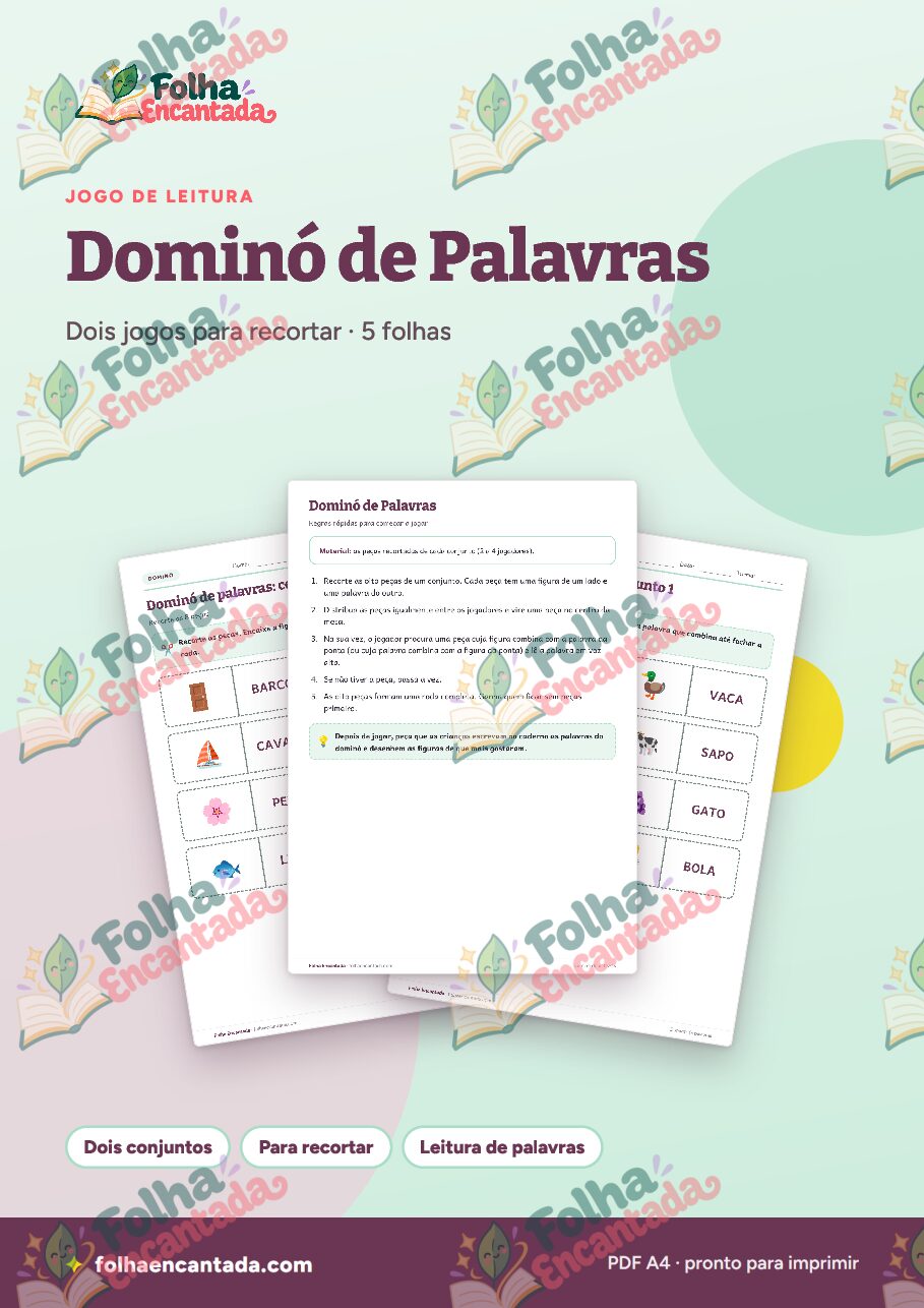 Prévia da página 1 de Dominó de Palavras: Jogo Recortável