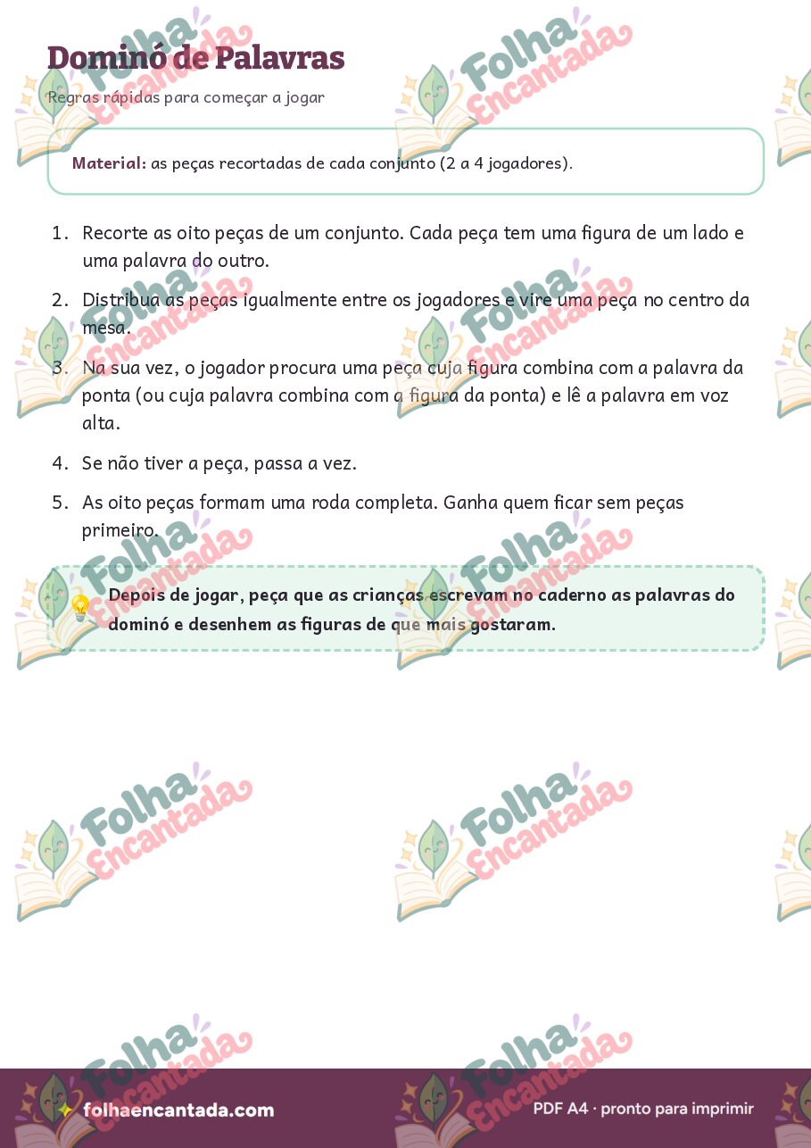 Prévia da página 2 de Dominó de Palavras: Jogo Recortável