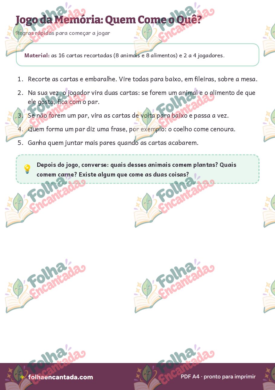 Prévia da página 2 de Jogo da Memória: Quem Come o Quê?