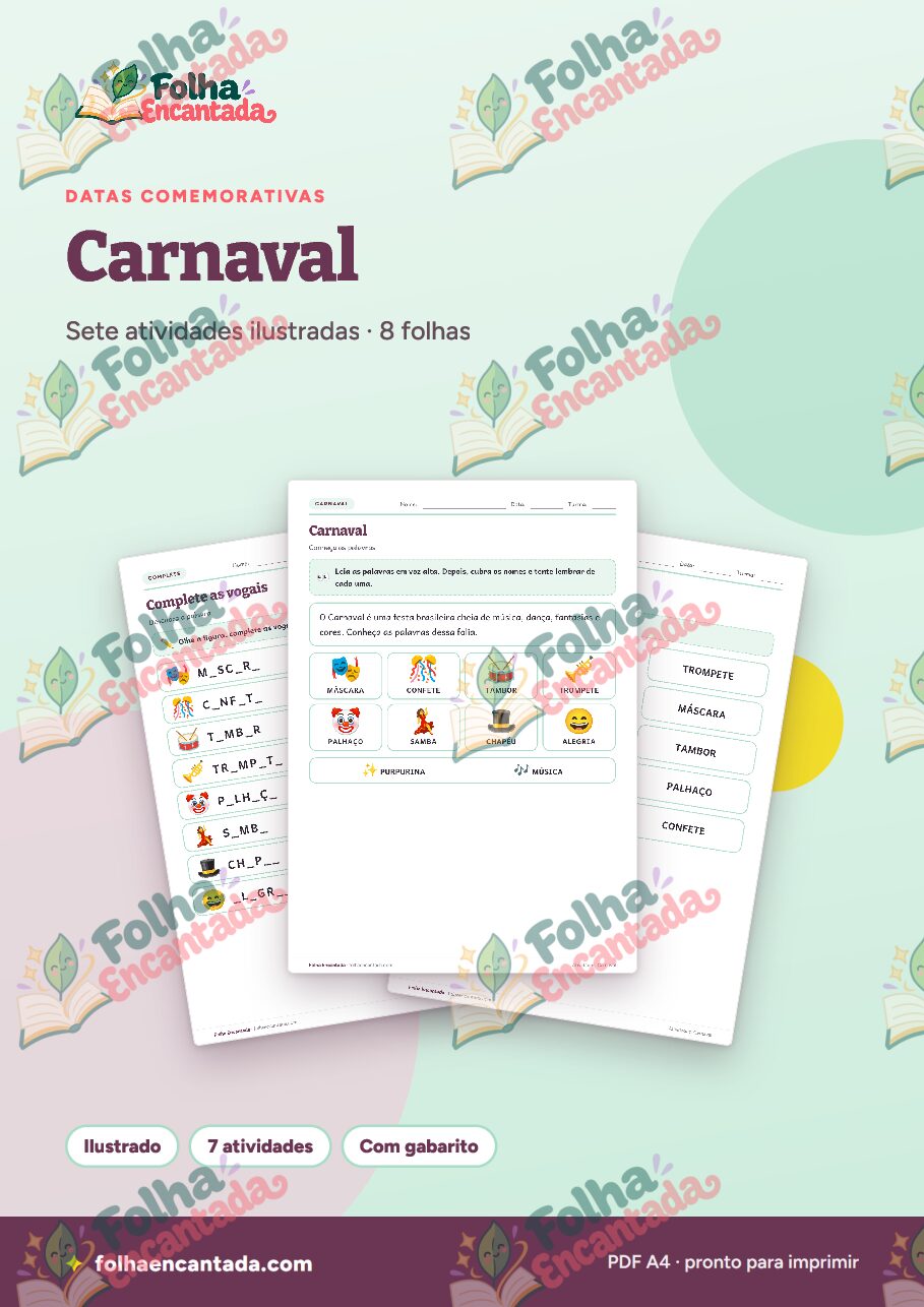 Prévia da página 1 de Carnaval: Atividades de Vocabulário e Máscara