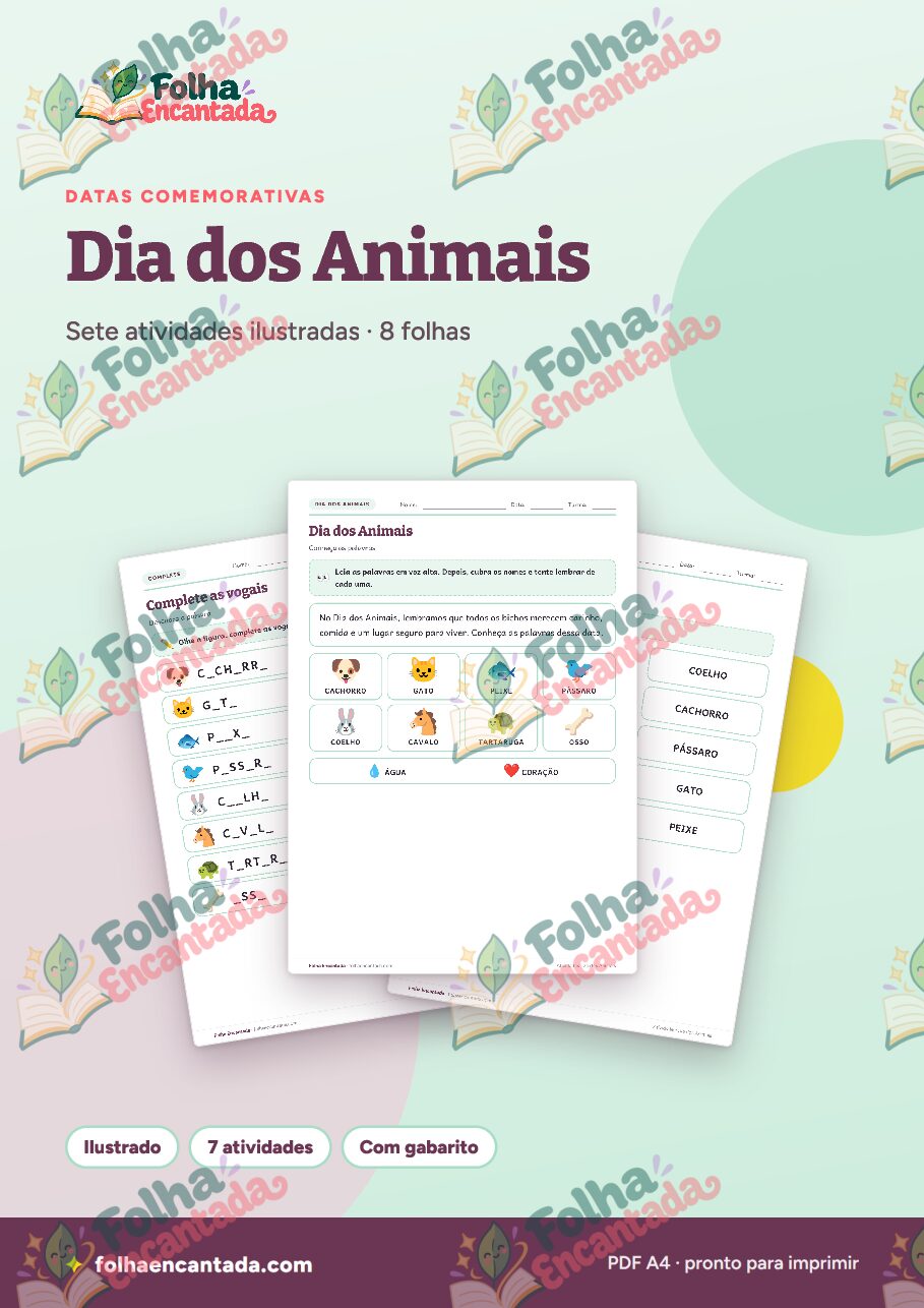 Prévia da página 1 de Dia dos Animais: Atividades de Vocabulário