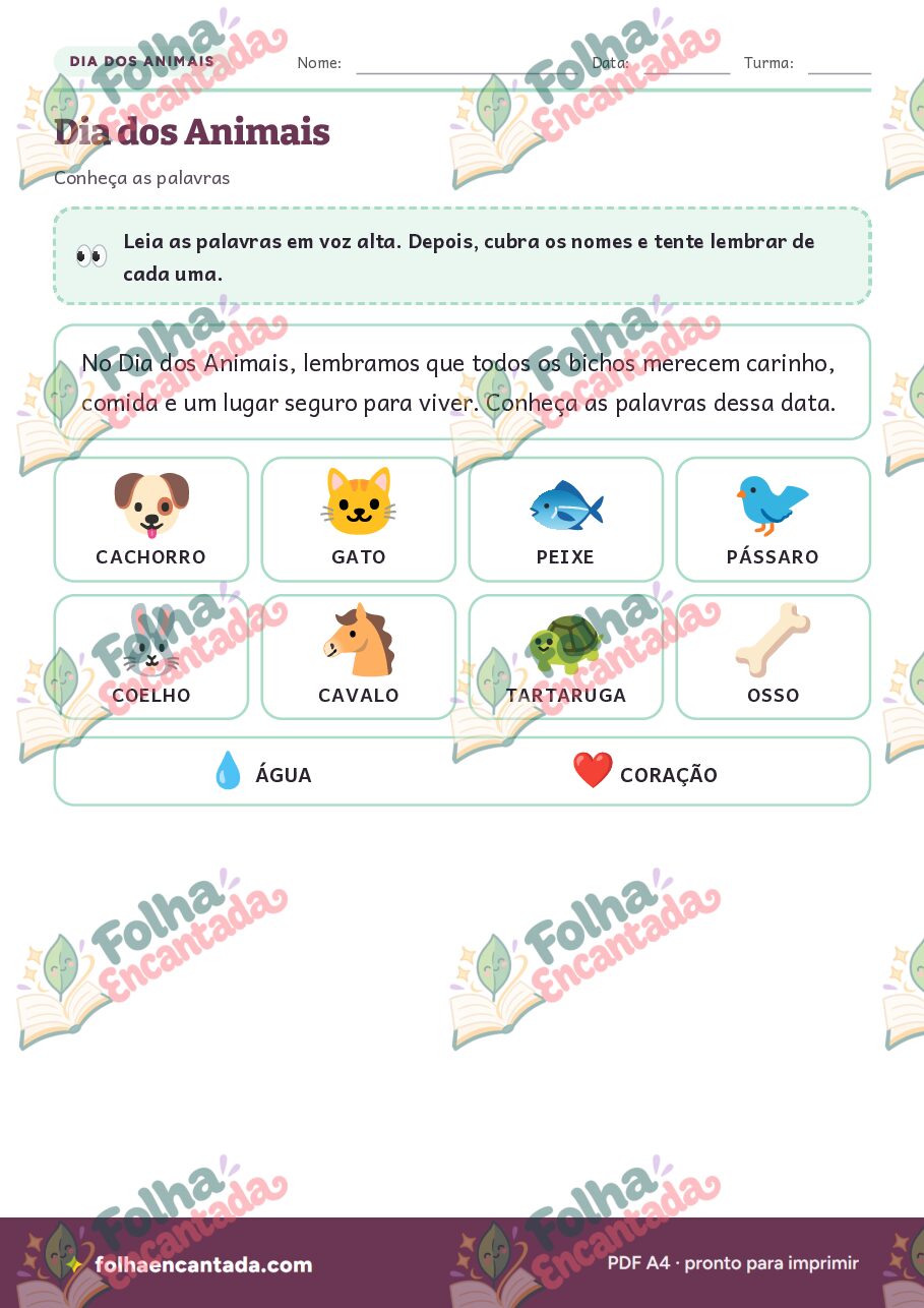 Prévia da página 2 de Dia dos Animais: Atividades de Vocabulário