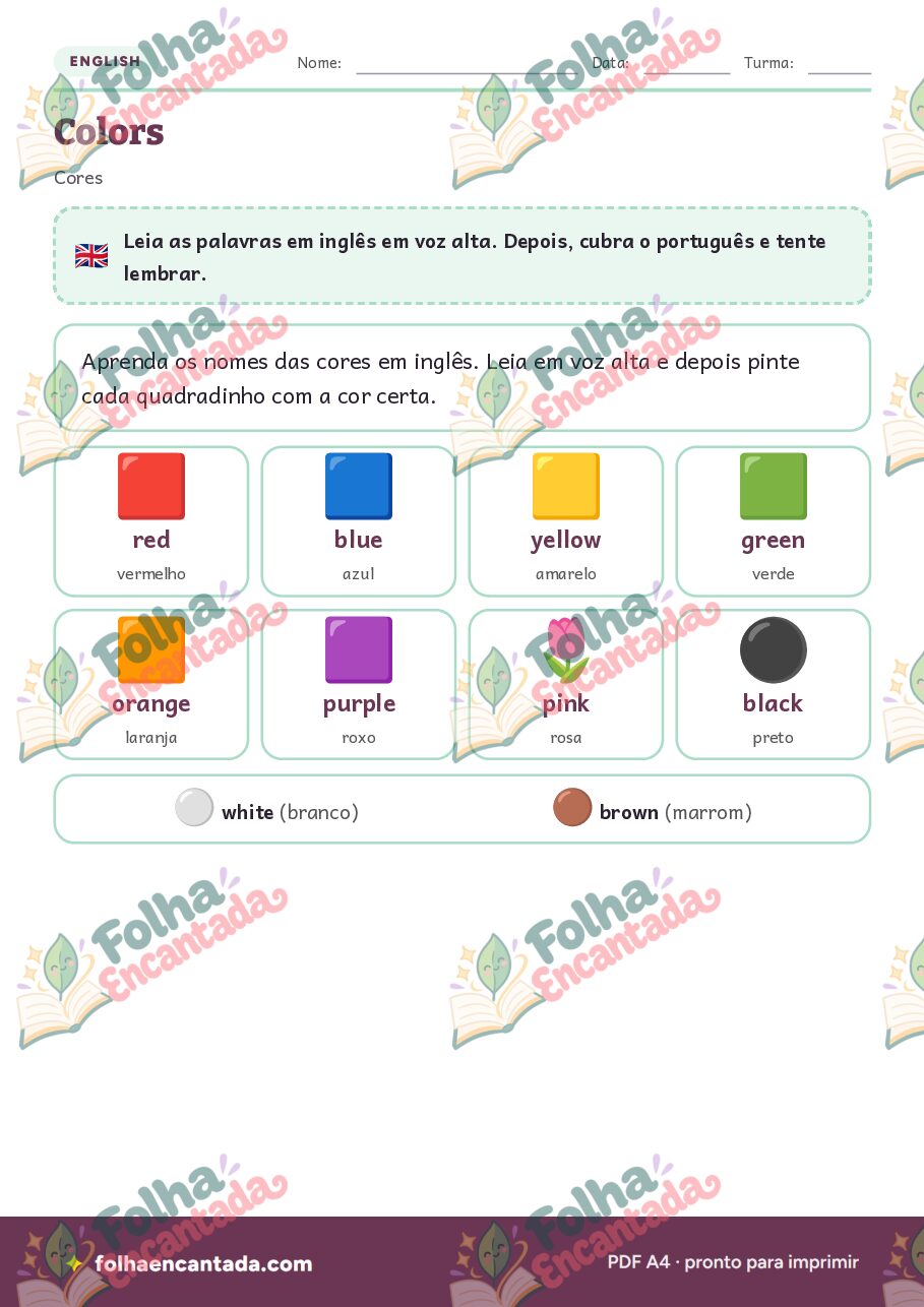 Prévia da página 2 de Inglês para Crianças: Cores
