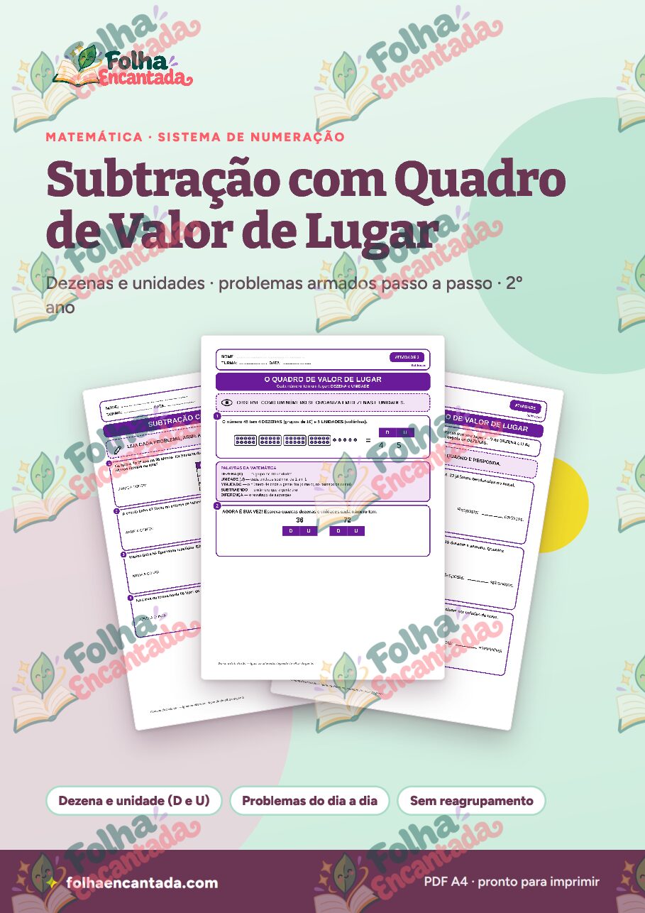 Prévia da página 1 de Subtração com Quadro de Valor de Lugar para o 2º Ano