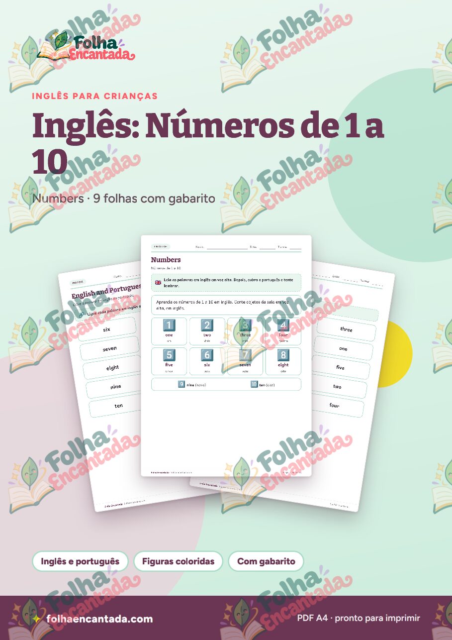 Prévia da página 1 de Inglês para Crianças: Números de 1 a 10