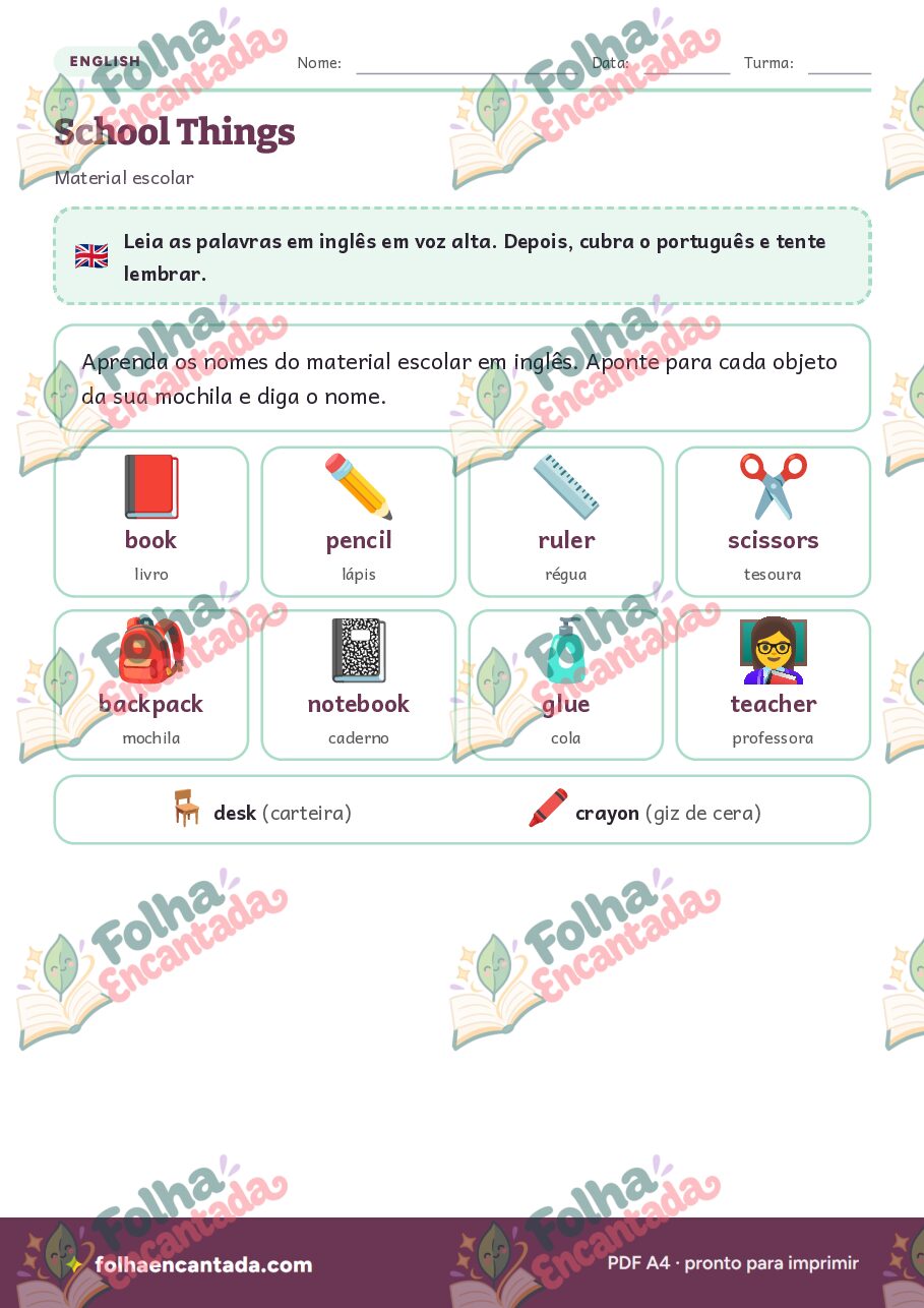 Prévia da página 2 de Inglês para Crianças: Material Escolar