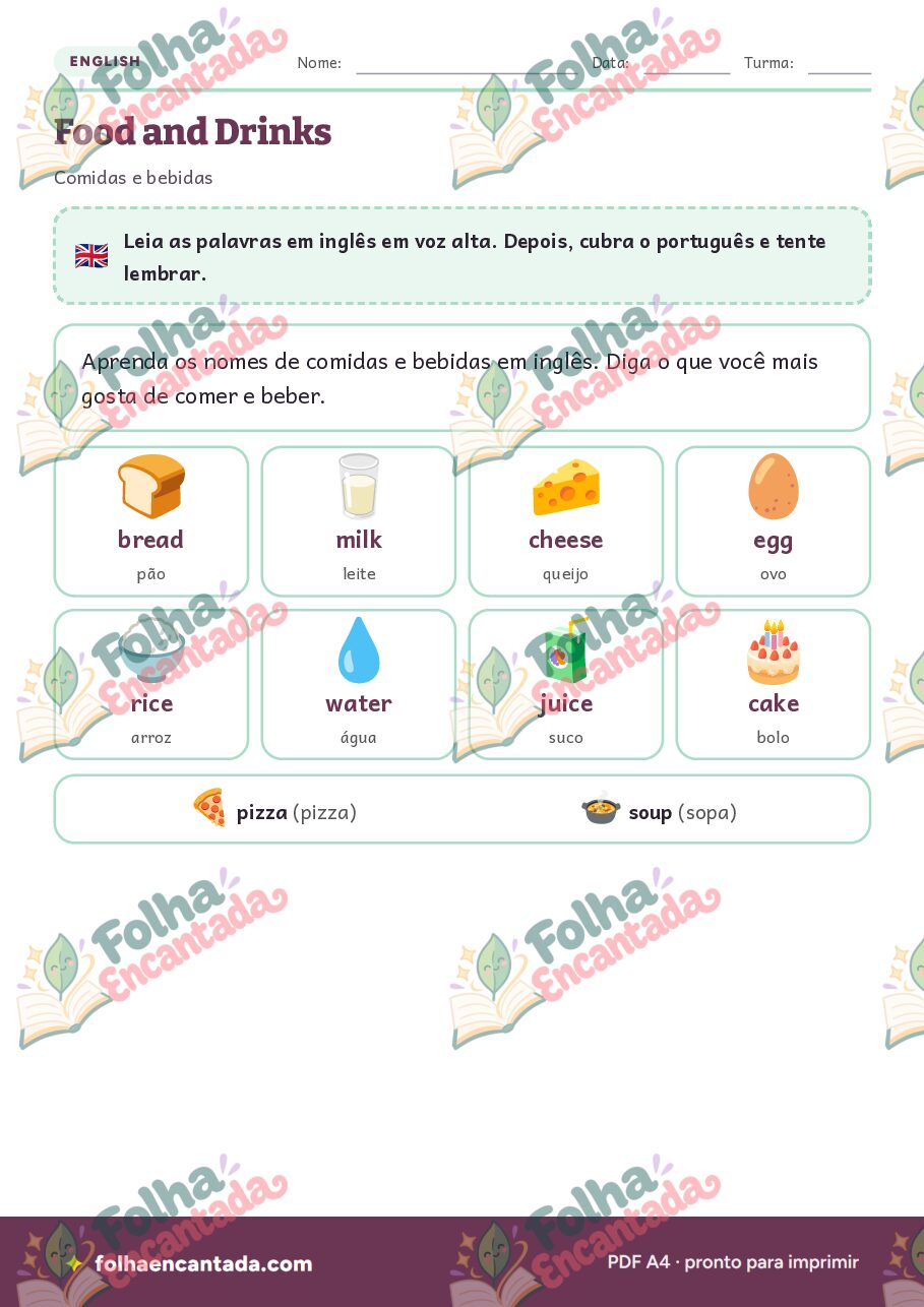Prévia da página 2 de Inglês para Crianças: Comidas e Bebidas