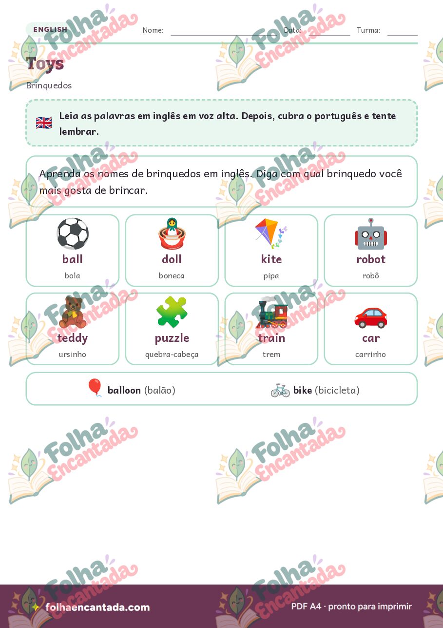 Prévia da página 2 de Inglês para Crianças: Brinquedos