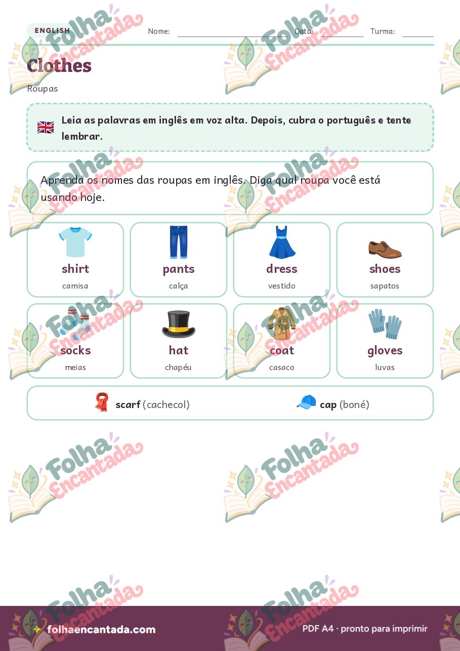 Prévia da página 2 de Inglês para Crianças: Roupas