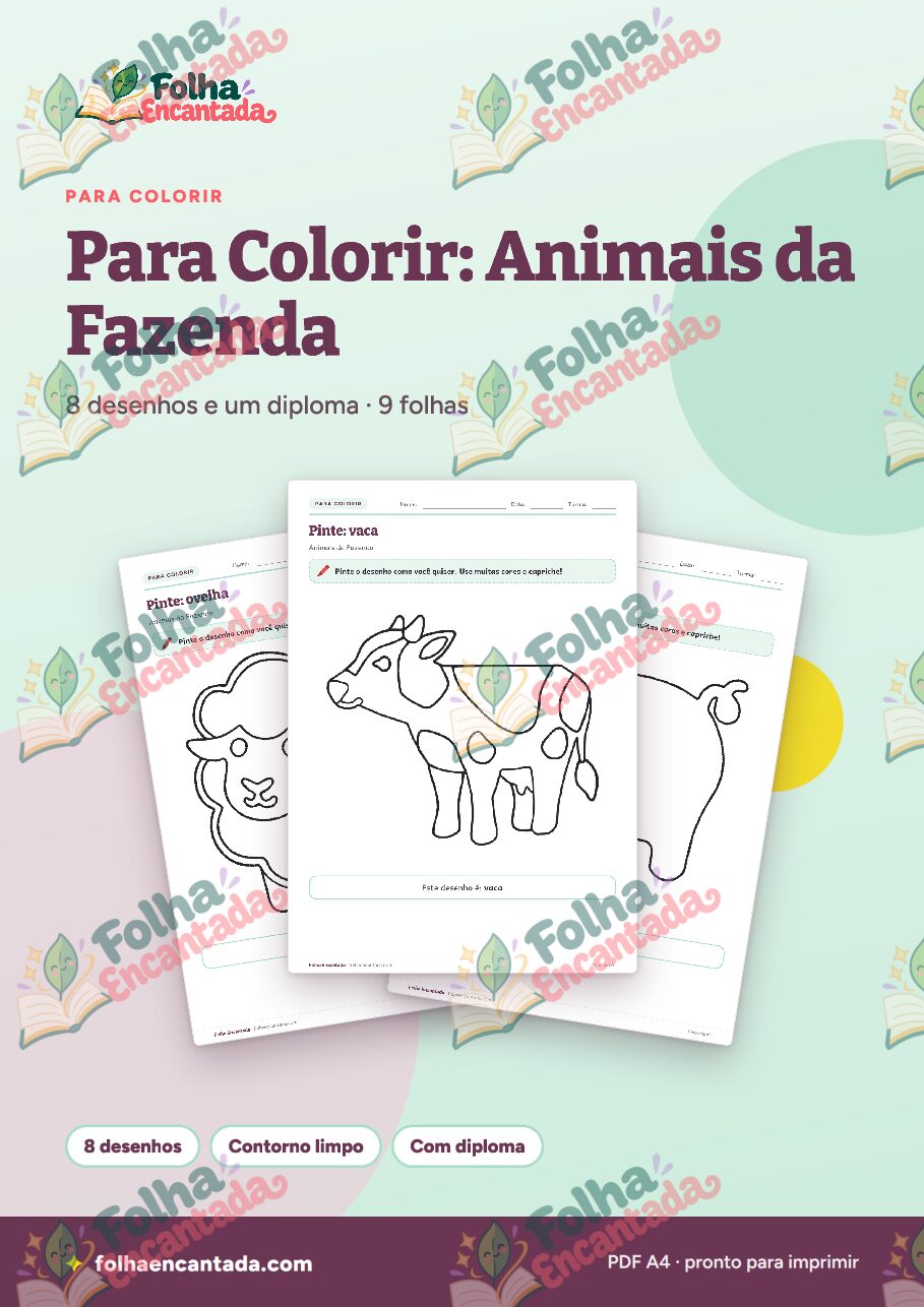 Prévia da página 1 de Desenhos para Colorir: Animais da Fazenda