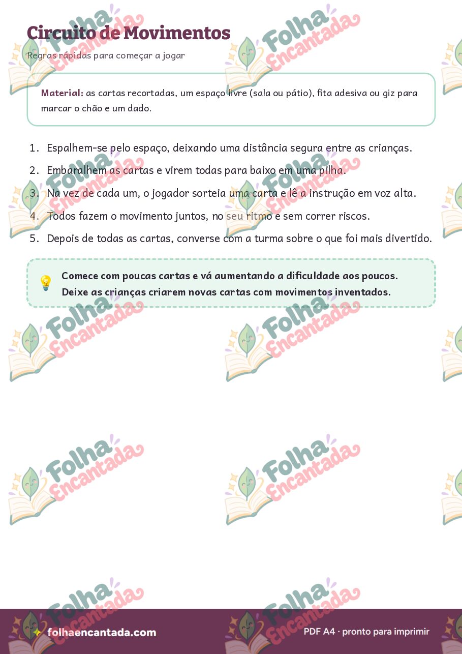 Prévia da página 2 de Circuito de Movimentos: Cartas de Desafio