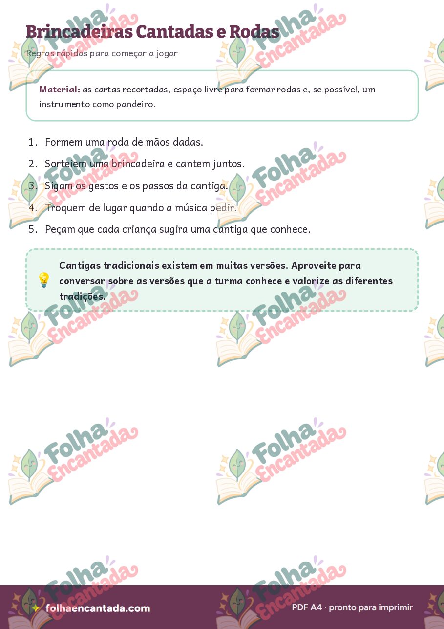 Prévia da página 2 de Brincadeiras Cantadas e Rodas