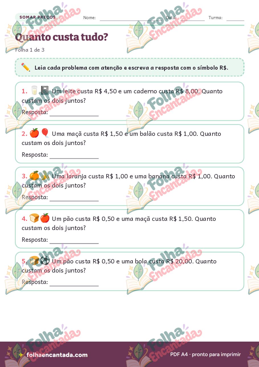 Prévia da página 3 de Problemas com Dinheiro: Somar Preços