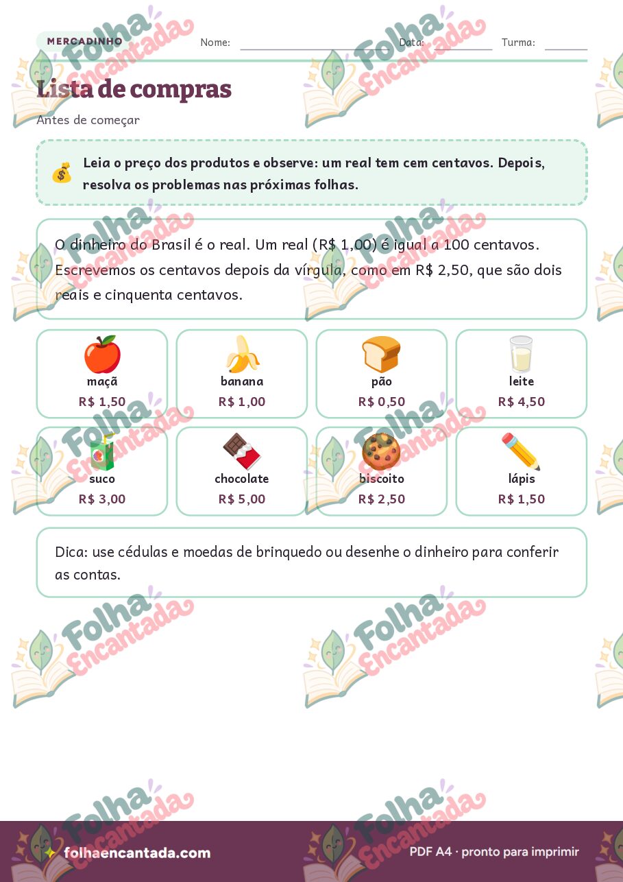 Prévia da página 2 de Mercadinho: Lista de Compras