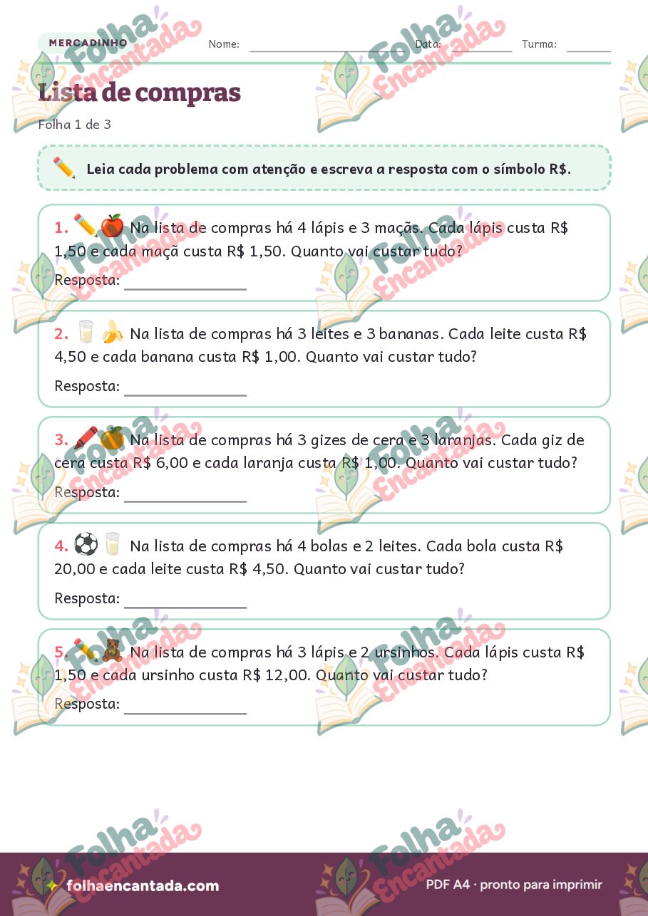 Prévia da página 3 de Mercadinho: Lista de Compras