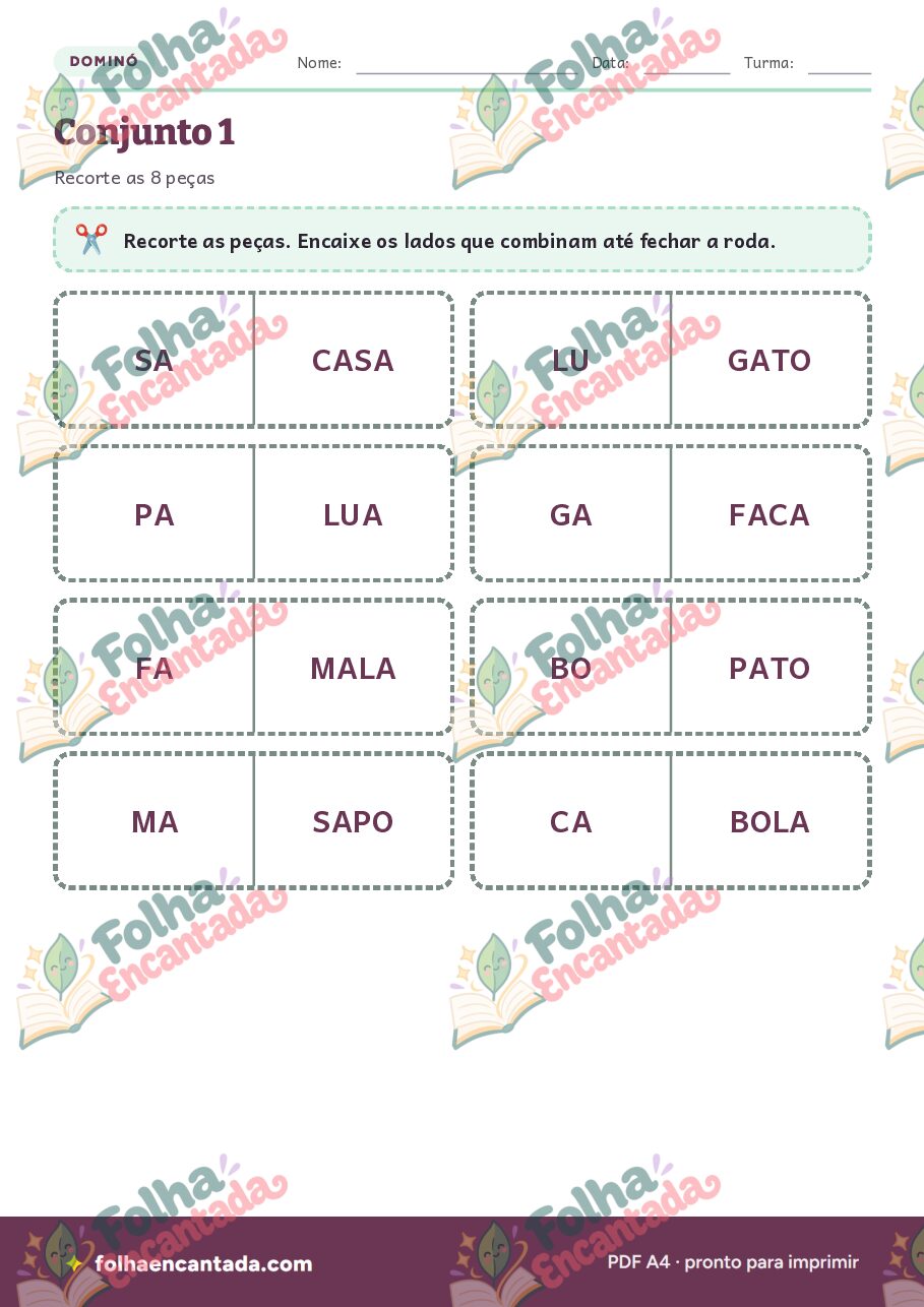 Prévia da página 3 de Dominó de Sílabas: Sílaba e Palavra