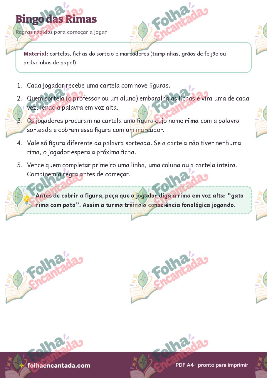 Prévia da página 2 de Bingo das Rimas para Alfabetização
