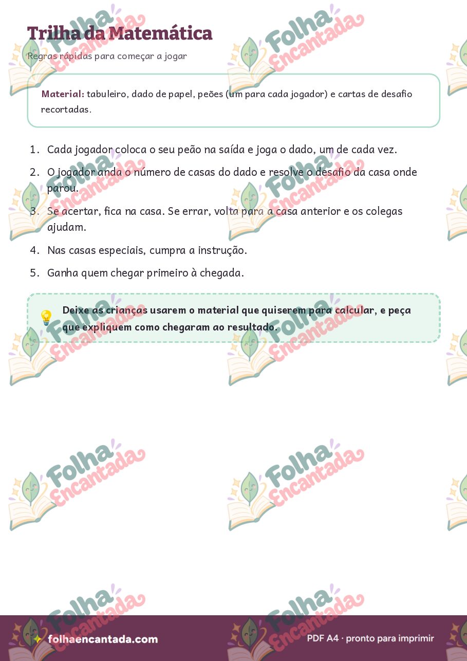 Prévia da página 2 de Trilha da Matemática: Jogo de Tabuleiro