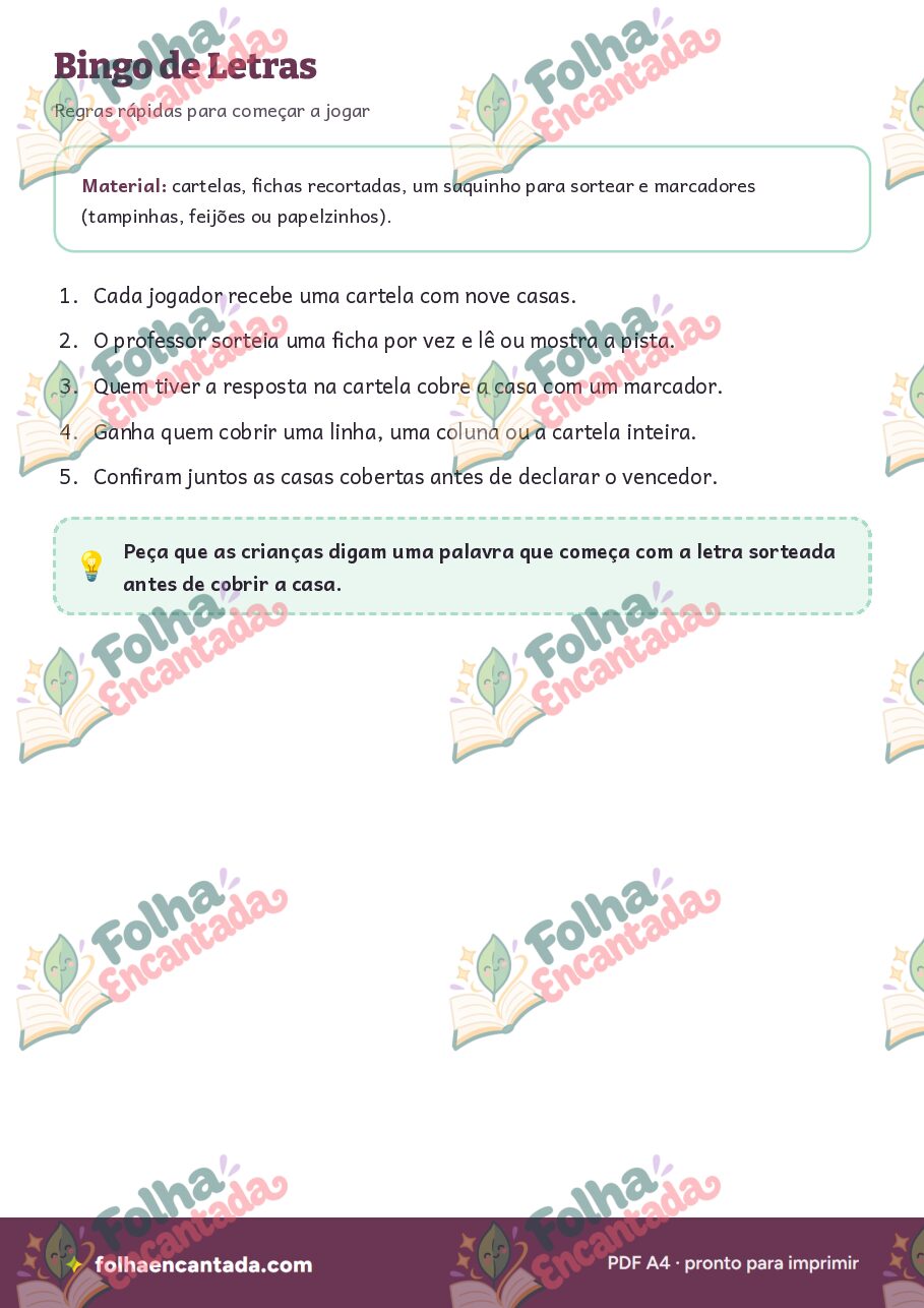 Prévia da página 2 de Bingo de Letras: Alfabeto em Jogo